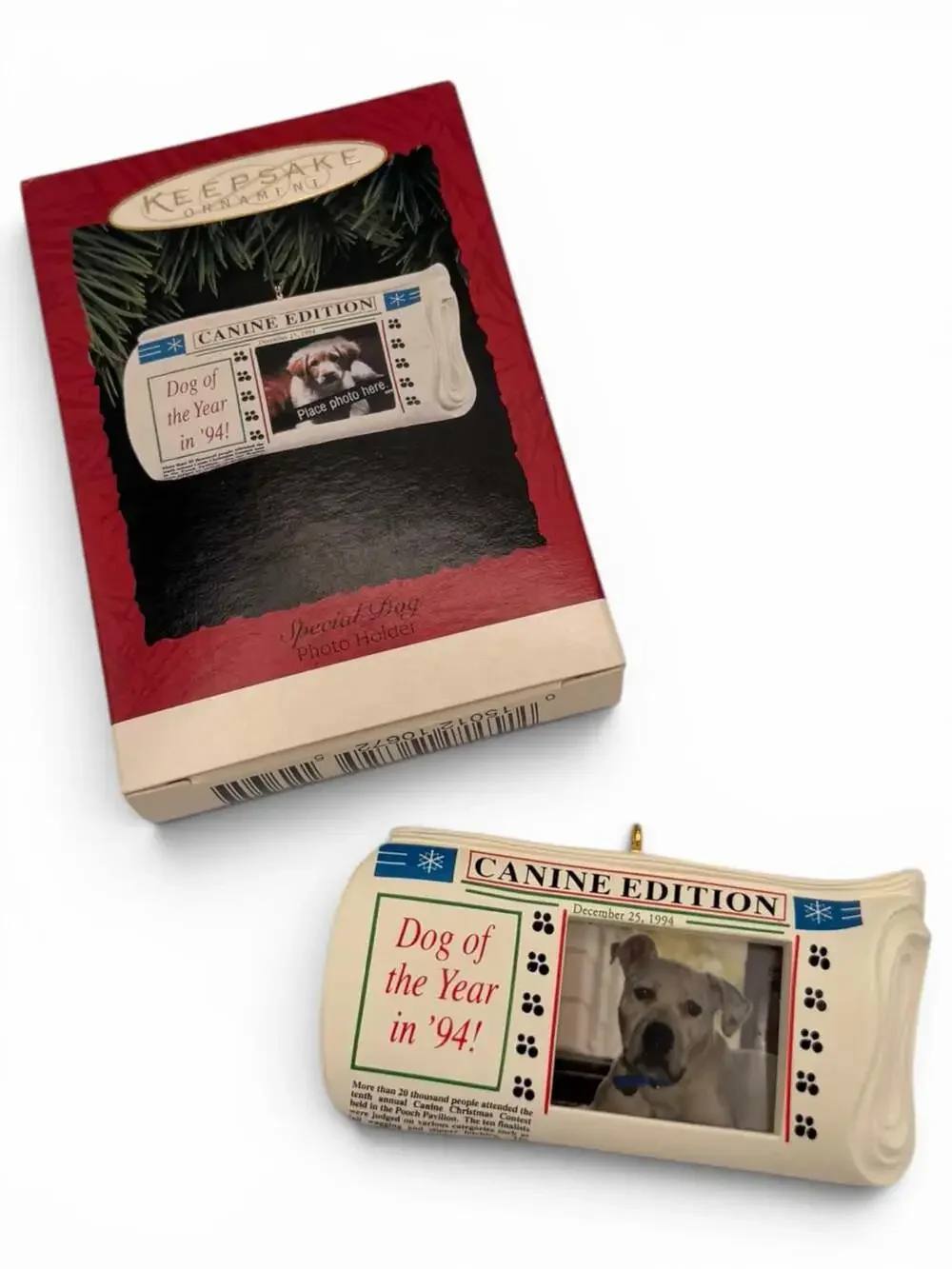 1994 Hallmark Keepsake Ornament Special Dog Edition Newspaper Photo Holder